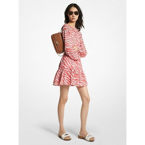Michael Kors Women's Cotton Zebra Cutout Dress geranium Red Size M MSRP $195 - Picture 4 of 5